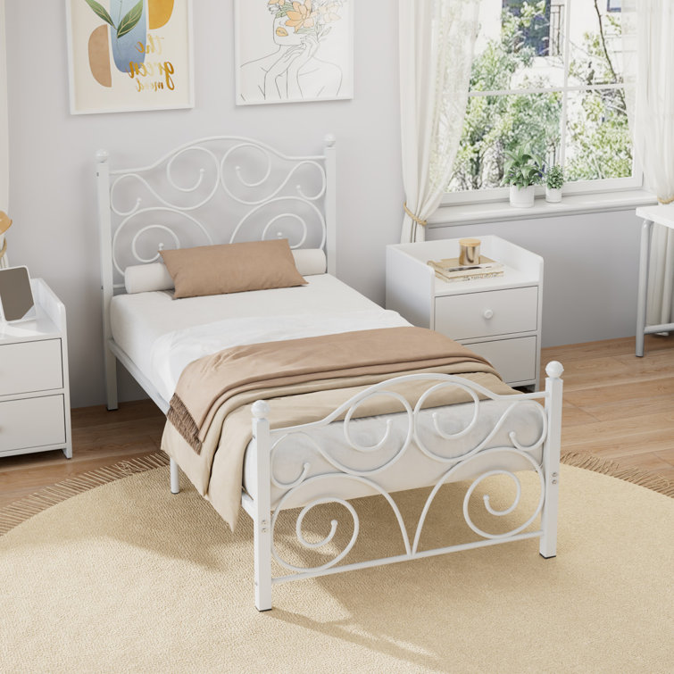 Auxter 38" Metal Platform Bed Frame with Parisian Style Headboard and Footboard, Heavy-duty Slats Support, Under Bed Storage, No Box Spring Needed