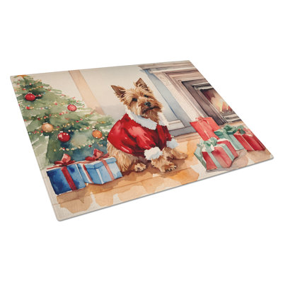 Norwich Terrier Cozy Christmas Glass Cutting Board Large