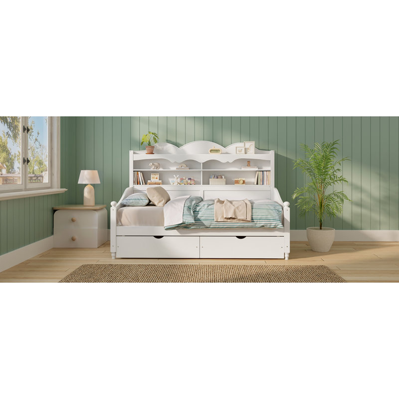 Retro Style Daybed With Storage Drawers, White