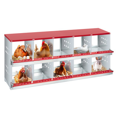 Chicken Nesting Boxes for Laying Eggs, Metal Chicken Nesting Box with Swing Perch and Roll Out Egg Collection for Chicken Coop, Egg Laying Boxes for Chickens, Hens, Ducks (10 Compartments)
