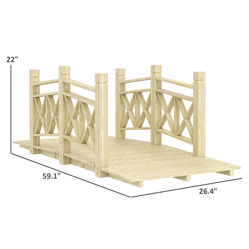 Passerelle de jardin en bois de 5 pi pour étangs, ruisseaux, cours d'eau, carbonisé