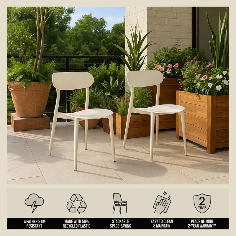 Ensemble de chaises empilables Patioflare, crème, paquet de 2, Blanc