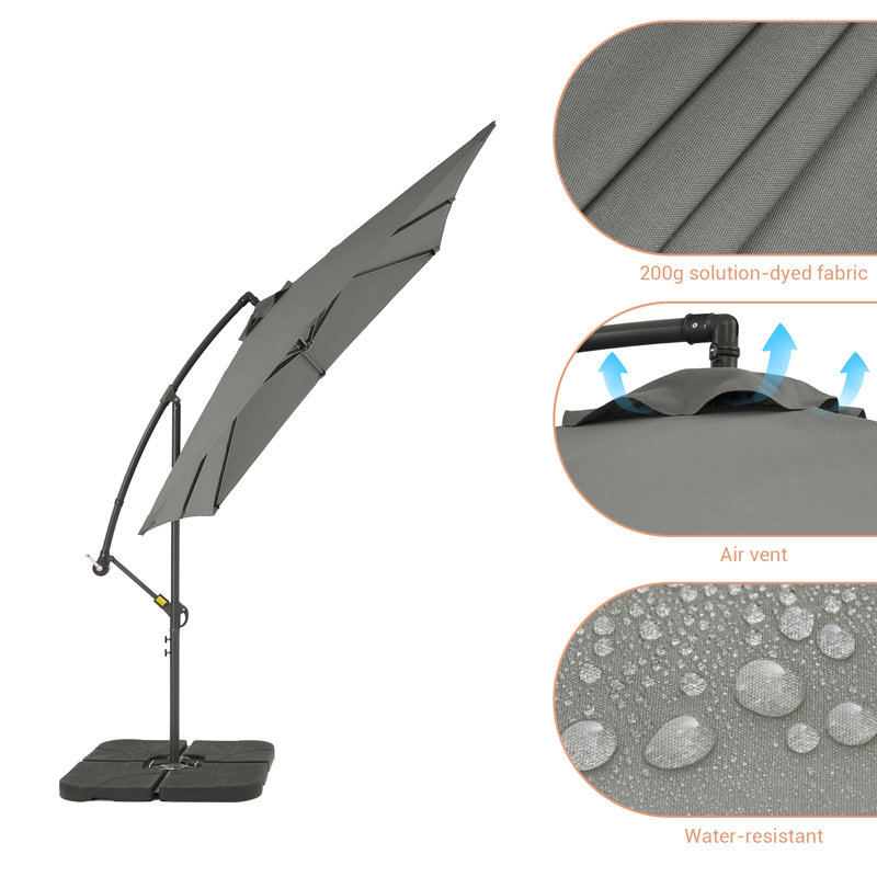 Parasol carré en porte-à-faux 98,4 po Donnella, gris