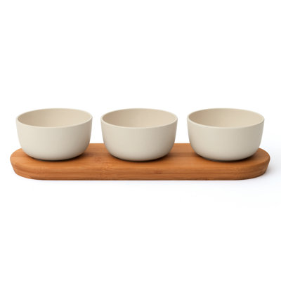BergHOFF Leo 3Pc 9,28 oz Ensemble de bols à apéritif avec plateau en bambou
