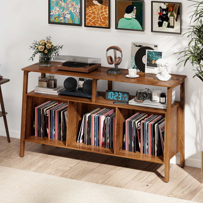 Grand support pour tourne-disque de 55 pouces, table tournante Mid-Century pouvant contenir jusqu'à 450 albums