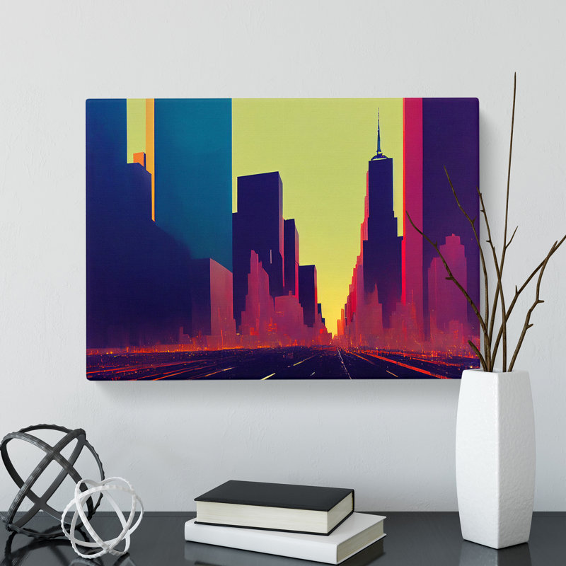 Cyberpunk New York Skyline Vol.3 - Wrapped Canvas Print, 35cm H x 50cm W x 3cm D