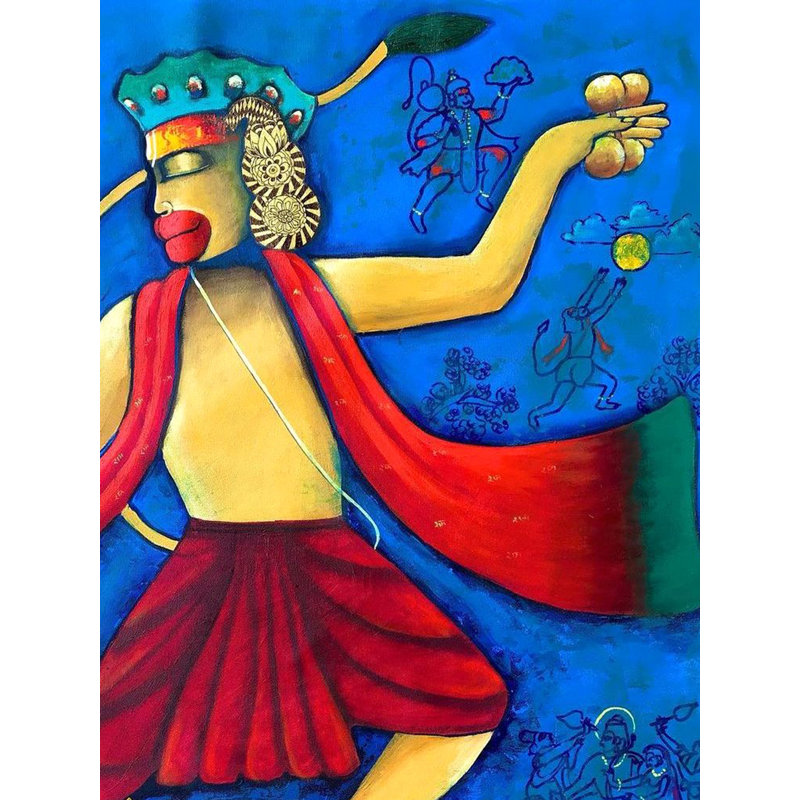 Le danseur Hanuman | Acrylique et encre sur toile | Par Kangana Vohra