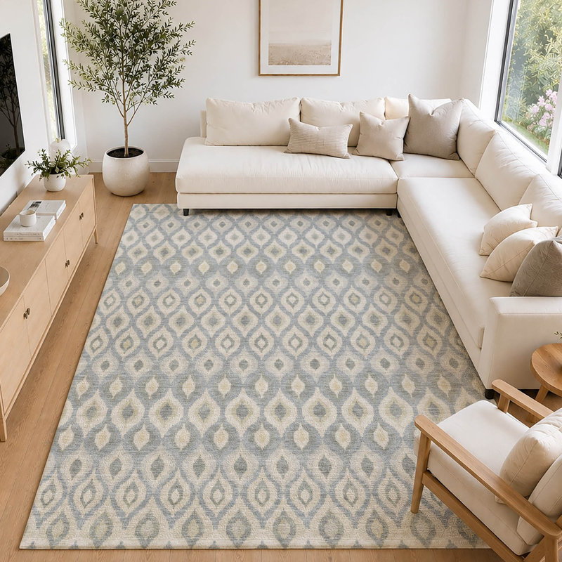 Tapis ikat intérieur / extérieur lavable à la machine Lamanna ACN3122, Gris, 8 pi x 10 pi
