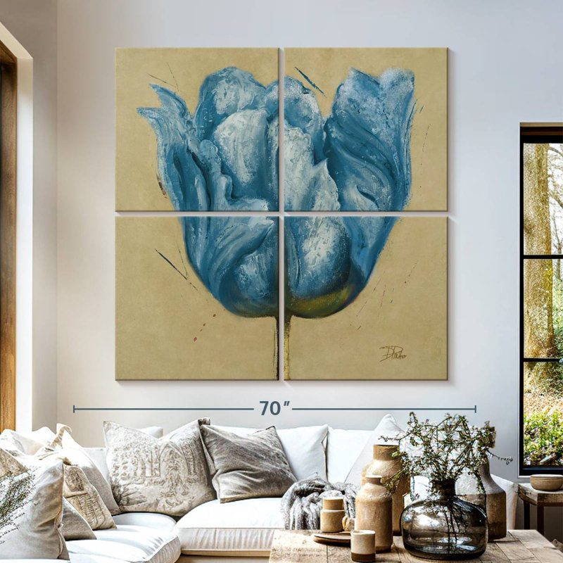 Harnek Blue Double Tulips, 57" H x 57" W