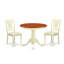"Ensemble de table de salle à manger 3 pièces pour petits espaces comprenant une table de cuisine ronde avec piédestal et 2 chaises de salle à manger en tissu de lin, 36 po x 36 po, babeurre et cerise -600105956-600105957-600108058
