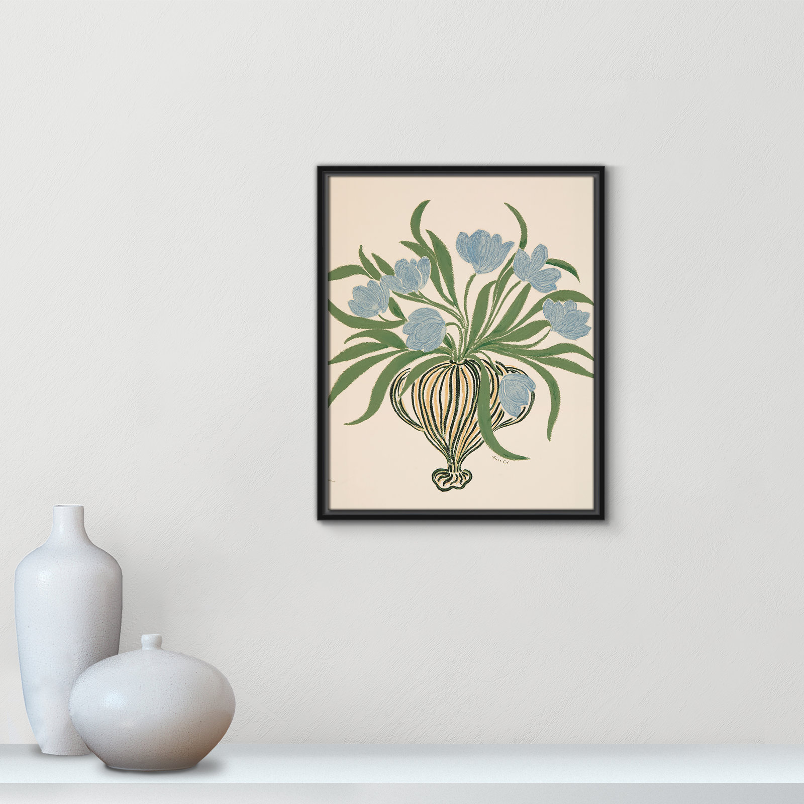 Colette "La Poire Blue Tulips" Print, 21.5" H x 17.5" W, Black