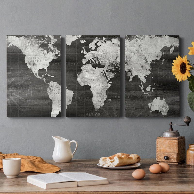 Carte du monde industriel - Toile tendue avec châssis de qualité supérieure - Prêt à être accroché
