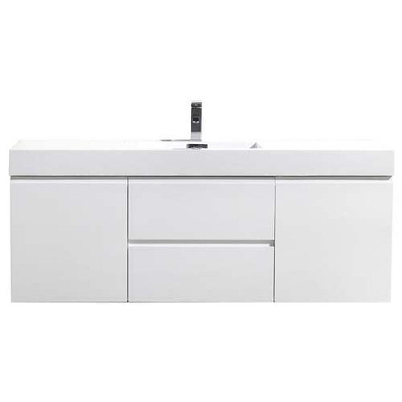 Base de meuble-lavabo double 60 po mural seulement, Blanc très luisant