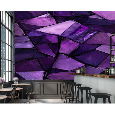 Papiers peints adhésifs abstraits géométriques mauves à motif géométrique de mosaïques murales fluides à facettes angulaires H 69 po x l 96 po, papier peint amovible en PVC, adhésif mural pour chambre à coucher, bureau à domicile