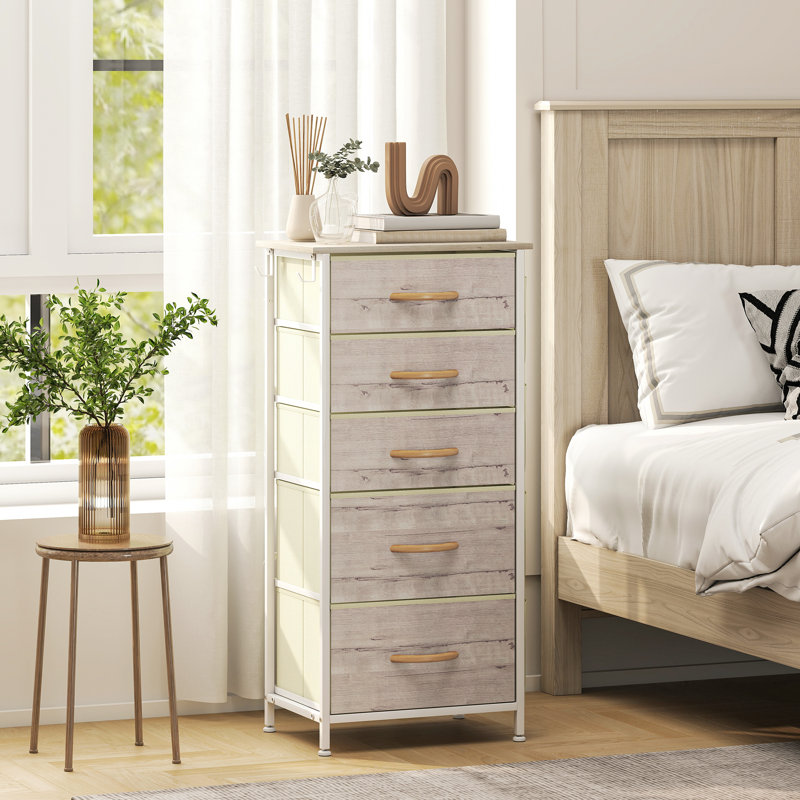 5 Drawer 45Cm W Chest Of Drawers, Natural Wood Finish