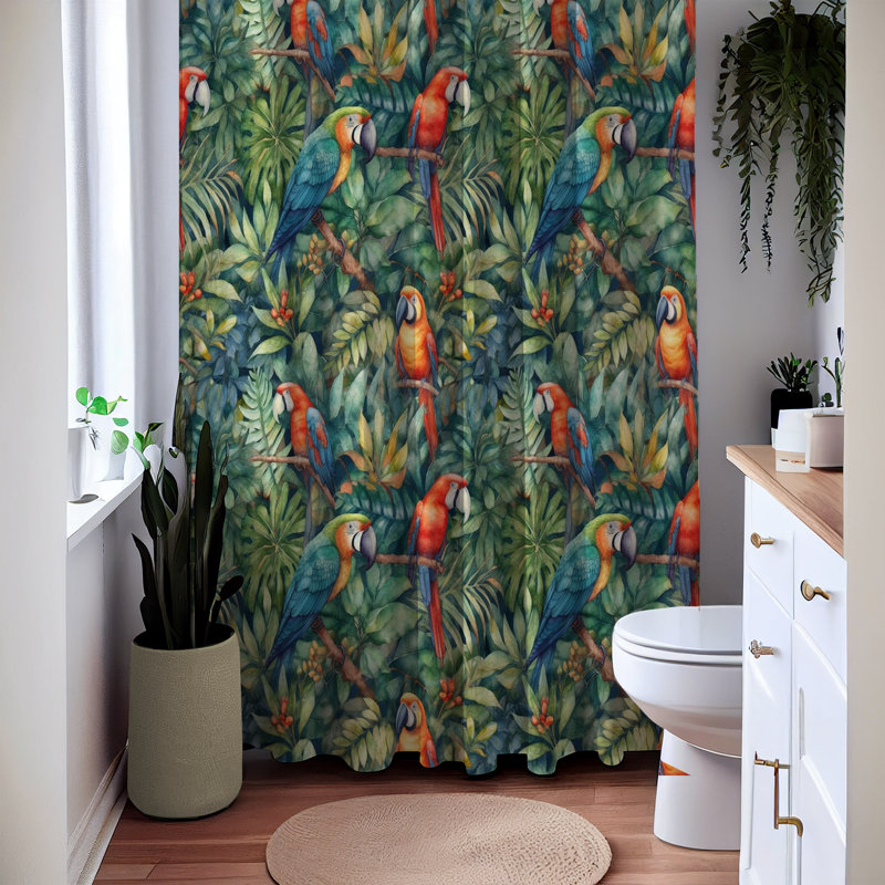 Floral Single Shower Curtain, 70"Wx83"L, Green Floral