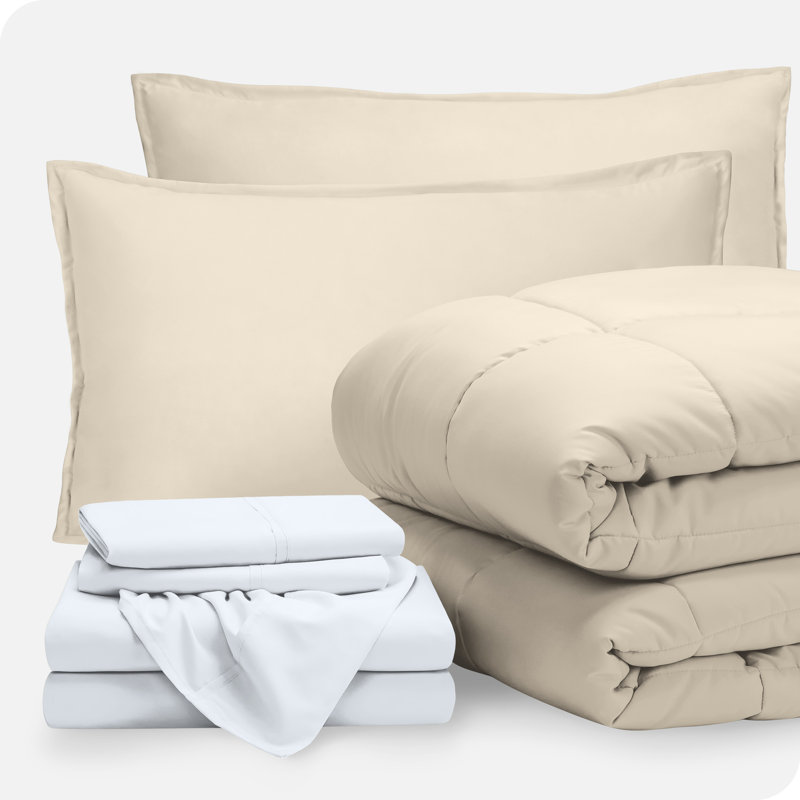 Lit dans un sac en microfibre 1800 de qualité supérieure 1800, Édredon très grand californien + 6 pièces suppl, Sable / blanc