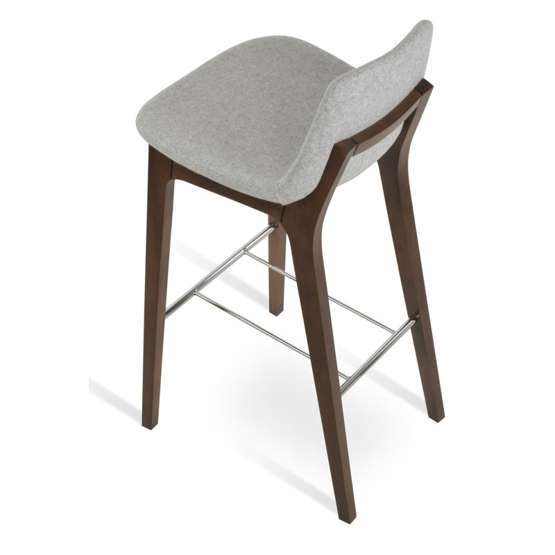Pera HB Wood Bar & Counter Stool, Bar Stool (29" Seat Height), Silver Wool