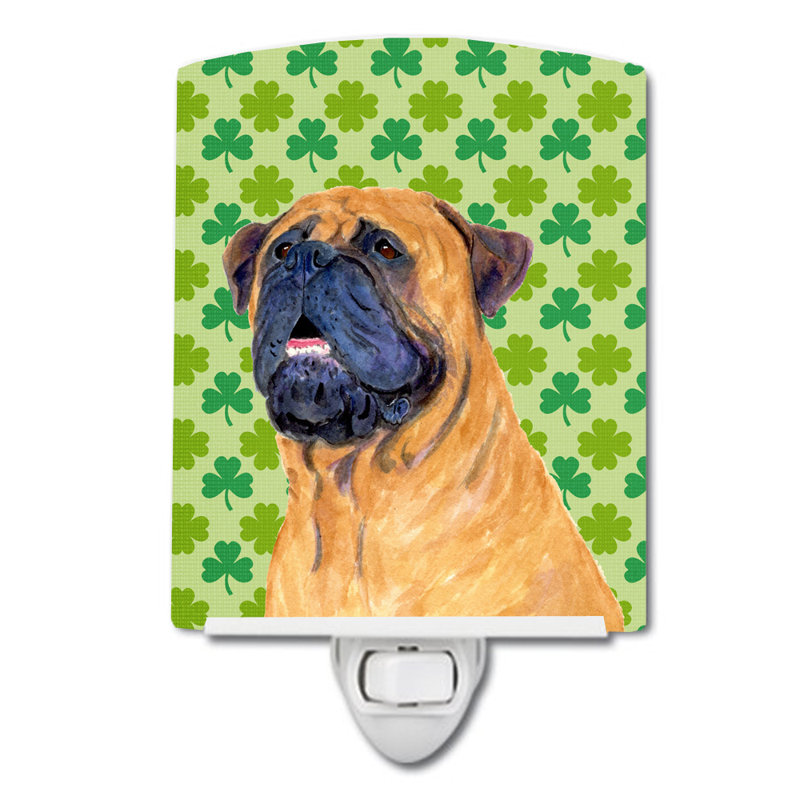 Éclairage de nuit en céramique akita trèfle St. Patrick's Day, Mastiff brun