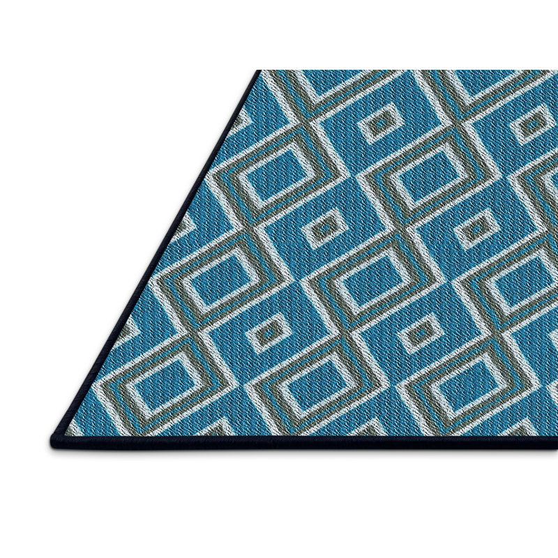 Tapis bleu à motif géométrique Kromer, Rectangle 5 pi x 8 pi