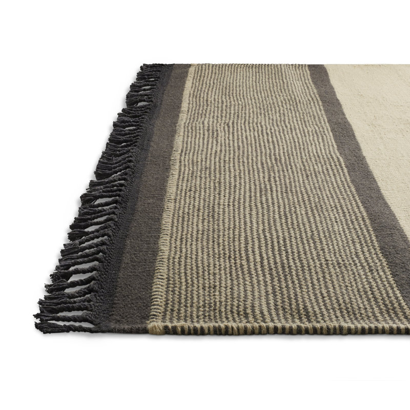 Right On Wool Striped Area Rug in Blue/Brown/Yellow/White, Rectangle 9' x 12'