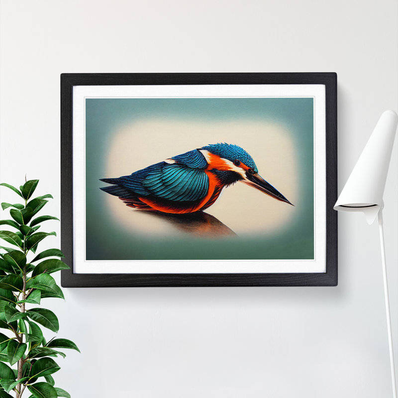 XH1022-9572X Vibrant Kingfisher Bird - Single Picture Frame Print, Black, 46cm H x 64cm W x 2cm D