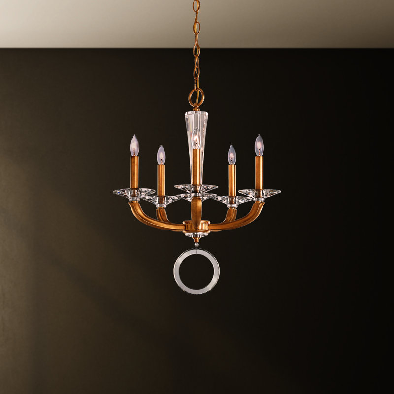 Emilea 5 - Light Glass Chandelier, Heirloom Gold