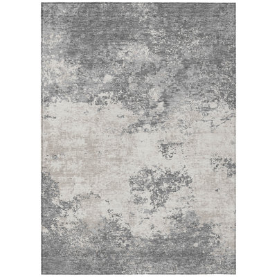3' X 5' Gray And Beige Abstract Washable Indoor Outdoor Area Rug