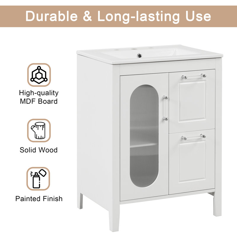 Meuble-lavabo simple 24 po avec plateau en céramique Rishabh