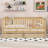 Full Size Wood Daybed with Fence Guardrails and 2 Drawers, Natural