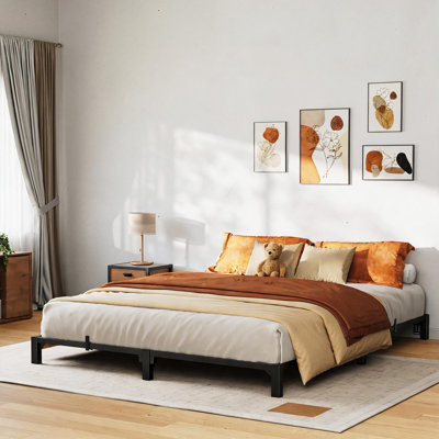 Cadre de lit plateforme complet, 20 cm de hauteur, sans sommier, cadre de lit métallique discret avec lattes en acier pour chambre à coucher, chambre d'amis, chambre de rechange, style industriel moderne, montage sans vis, noir