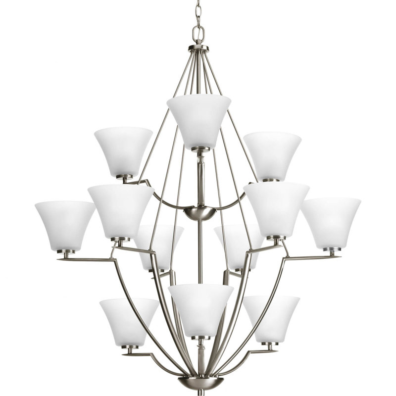 Bravo Twelve-Light Brushed Nickel Etched Glass Chandelier