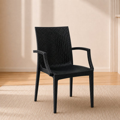 Mace No-Assembly Stackable Patio Armchair – Modern All-Weather Weave Dining Chair – Waterproof & Sturdy Polypropylene Seating for Garden & Balcony