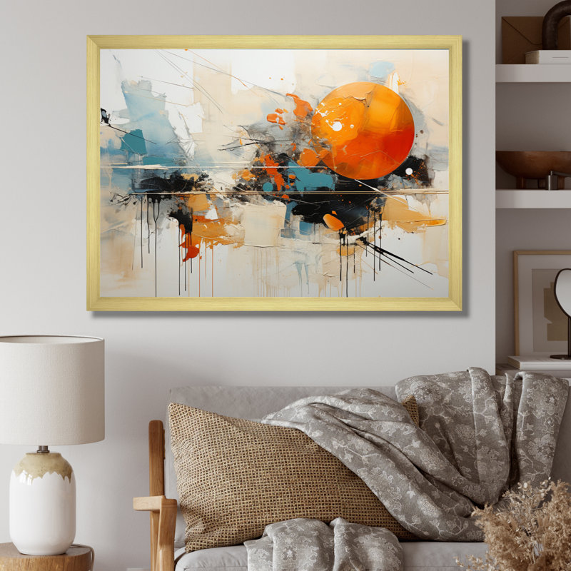 Teal Orange Bold Energy III - Dams Canvas Prints, 12" H x 20" W x 1" D, Gold Single Picture Framed