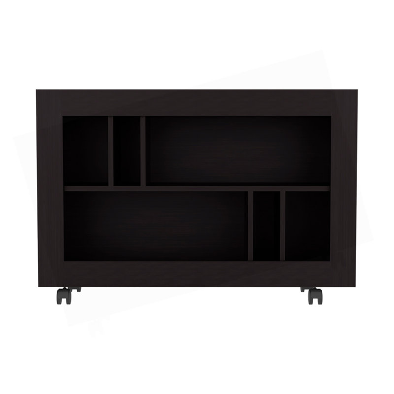 Console console, 5 tablettes, 4 roulettes, Noir
