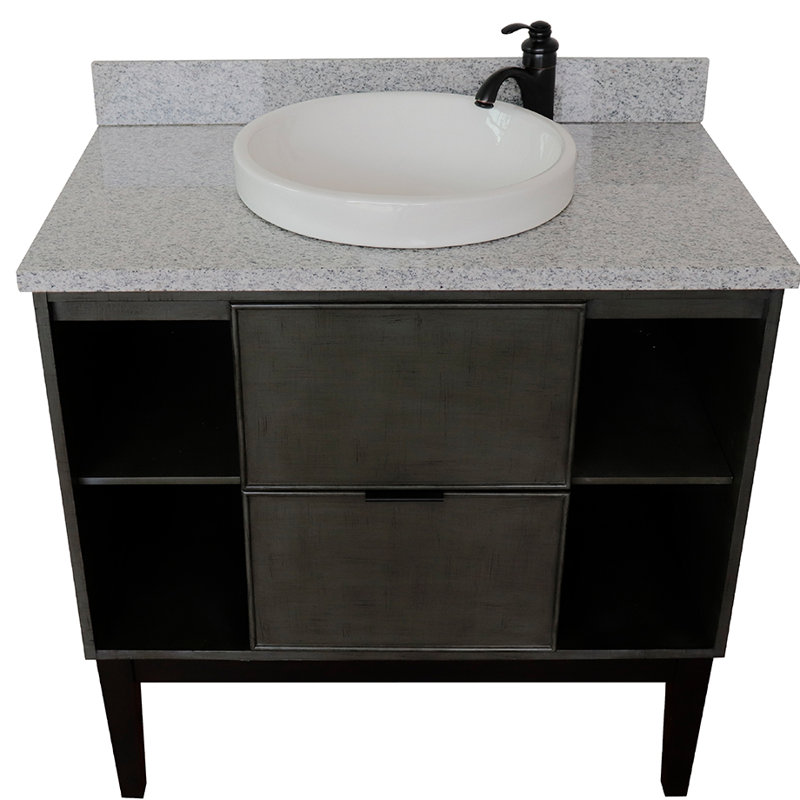 37'' Single Bathroom Vanity with Top, Gray Granite