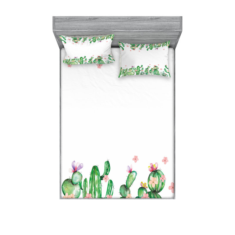 Ensemble de draps et taies décoratives Ambesonne Cactus, lavande corail vert