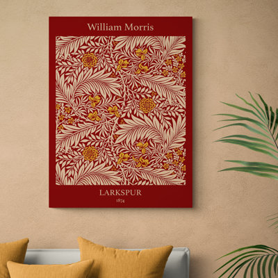 Larkspur Pattern In Red by William Morris - Wrapped Canvas Art Prints