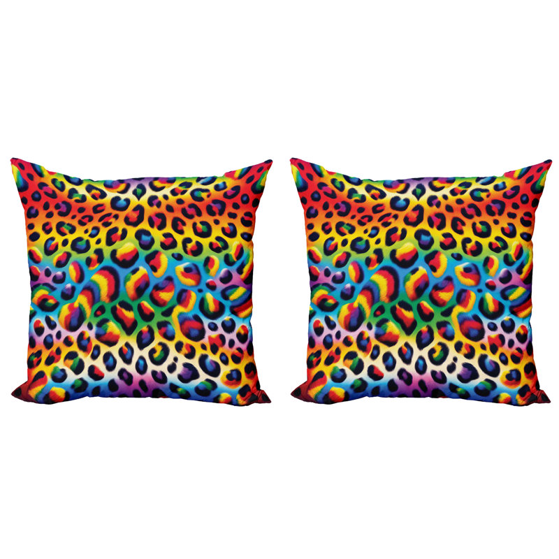 Rainbow Leopard Print Reversible Microfiber Throw Pillow Set
