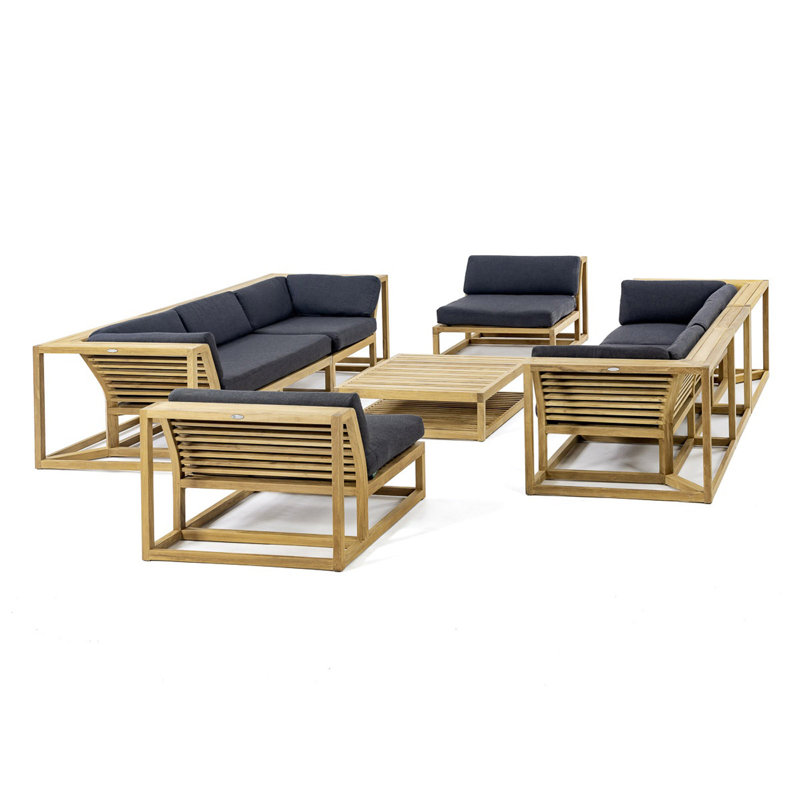 Maya Outdoor 7 - Piece Teak Conversation Set, Black
