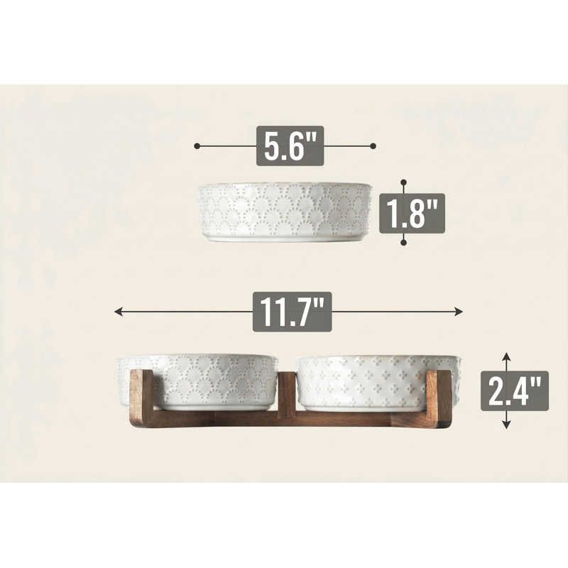 Ensemble de bols à chiot double en céramique avec support en bois d'acacia, 1,5 tasse chacun, base antidérapante lestée, pour petits chiens