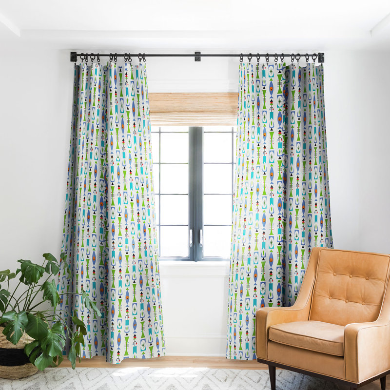 Andi Bird Retro Shape White 1pc Blackout Window Curtain Panel