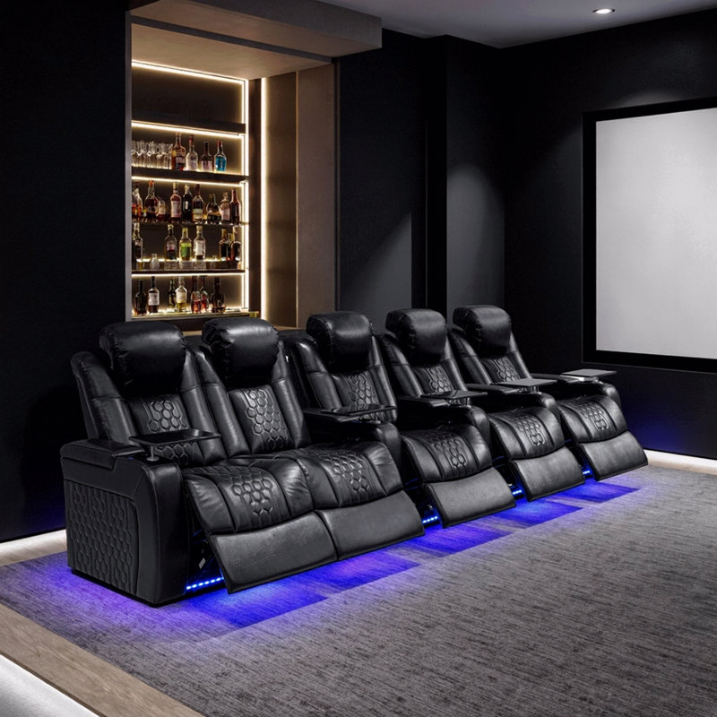 Fauteuil inclinable électrique de 155,5 po avec 5 pièces Nappa de qualité supérieure, relaxation entièrement réglable, charge intelligente, éclairage à DEL RVB dynamique, noir