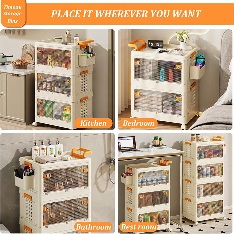 Plastic Storage Bins With Lids Stackable Storage Containers With Wheels, Folding Storage Boxes, Collapsible Storage Bins, Closet Organizers And Storage For Living Room,Office,Dorm