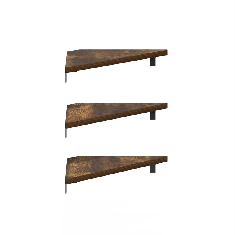 Amber Pine Triangle Corner Floating Shelves Set of 3