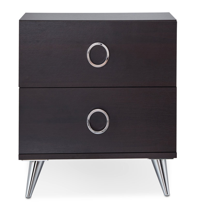 Table d'appoint compacte avec tiroirs à glissières en métal - 2 tiroirs, tiroir moderne avec pieds argentés pour les petites pièces et les appartements