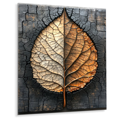 Modern Dark Leaves Symetry Of Winter I - Leaves Metal Wall Decor, Traditional Metal Art Print