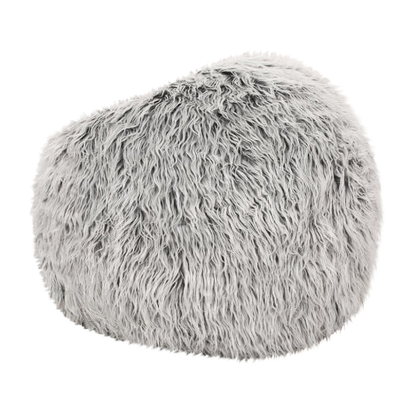 Sac à billes en fausse fourrure gris argenté de 16,75 po de profondeur avec rembourrage en mousse confortable et élégant