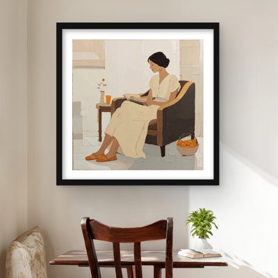 «Small Break», reproduction figurative mat encadrée beige décorative