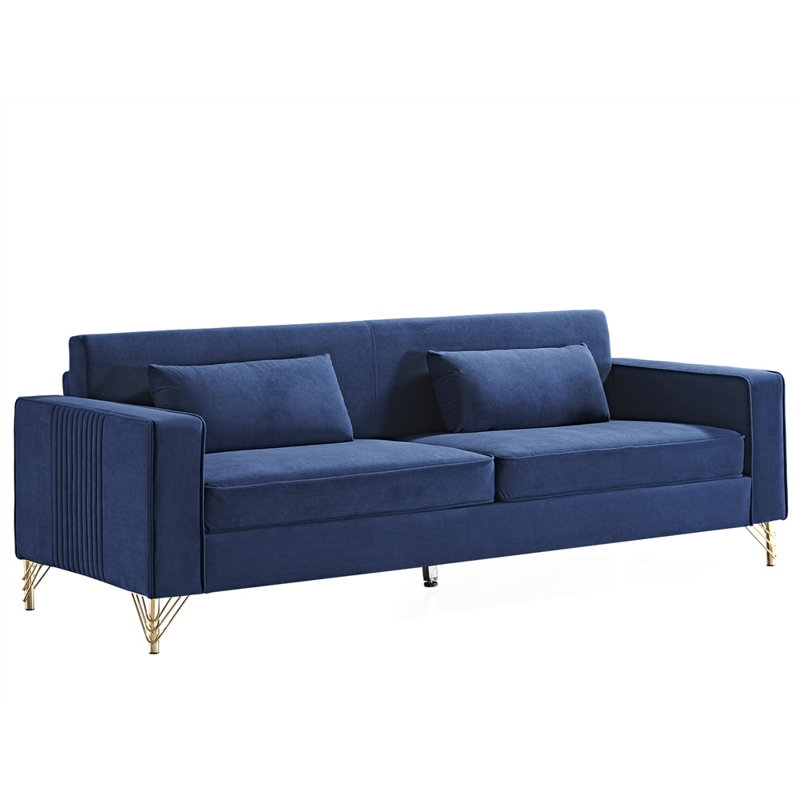 Canapé 3 places en velours 85,8 po Classic Classic - Doux et facile à entretenir | Bleu | Velours | Accoudoirs carrés